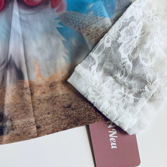 Kitty Sheer Mesh Top with Lace Sleeves - Picture 8 of 9